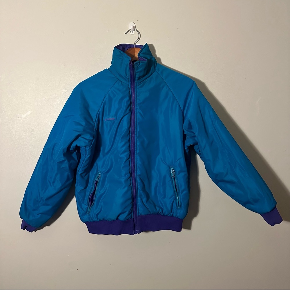 Vintage COLUMBIA Reversable Teal & Purple Ski Snow Puffer Jacket, M - Picture 3 of 13